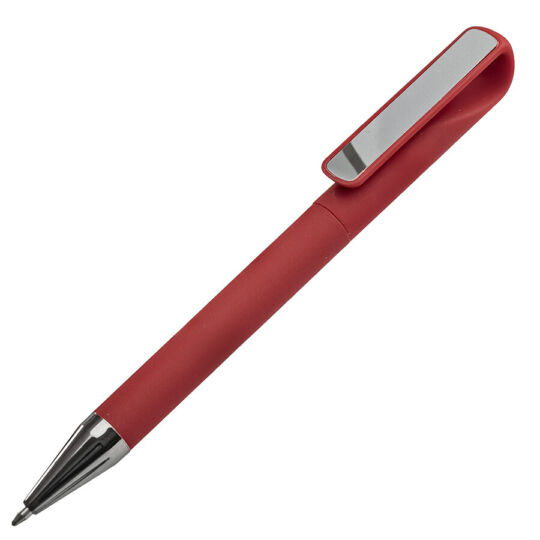 Ручка шариковая GLOSSY GUN с покрытием soft touch, красный, серебристый