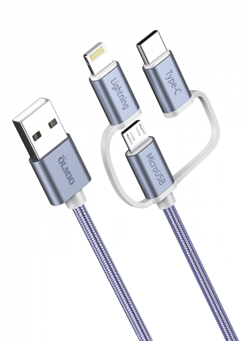 Кабель Olmio 3в1 120 см (Micro-USB, Lightning, Type-C)