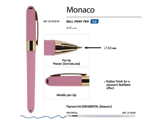 Ручка пластиковая шариковая Monaco, розовый/золотистый