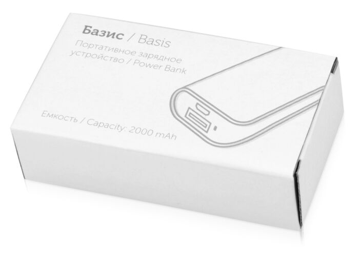 Внешний аккумулятор Basis, 2000 mAh, белый/черный