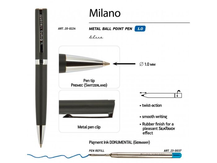 Ручка металлическая шариковая Milano, черный