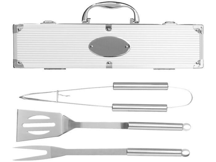 Набор для барбекю в кейсе: лопатка, щипцы, вилка Salvy, серебристый