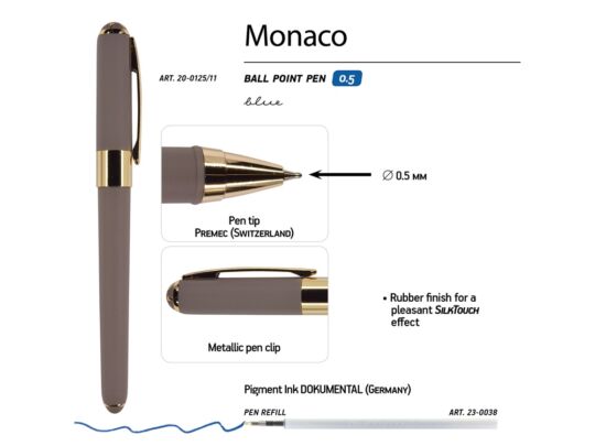 Ручка пластиковая шариковая Monaco, серый/золотистый