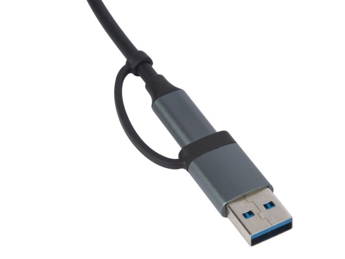 USB-хаб Link с коннектором 2-в-1 USB-C и USB-A, 2.0/3.0, серый