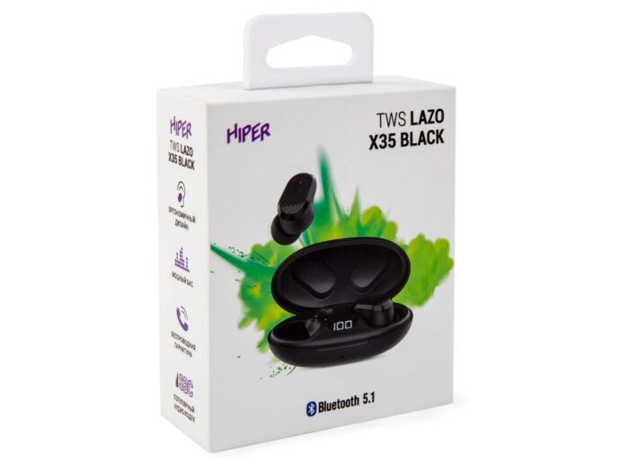 Наушники HIPER TWS Lazo X35 Black (HTW-LX35) Bluetooth 5.0 гарнитура, Черный