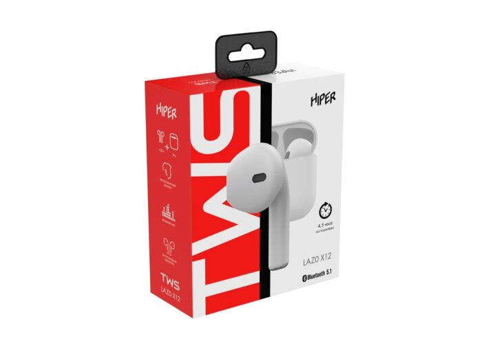 Беспроводные наушники HIPER TWS Lazo X12 White (HTW-LX12) Bluetooth 5.3 гарнитура, Белый