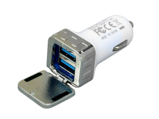 Квадратная автомобильная зарядка на 2 USB-порта, серебристый