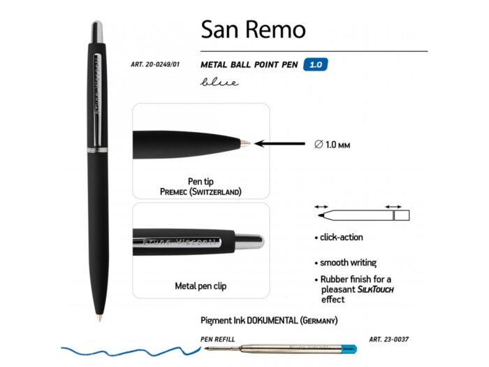 Ручка металлическая шариковая San Remo, софт тач, черный