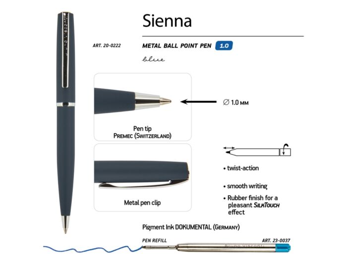 Ручка металлическая шариковая Sienna, синий